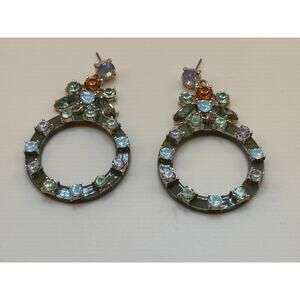 Colorful Gem Circle Drop Earrings – 2.5" Statement Style